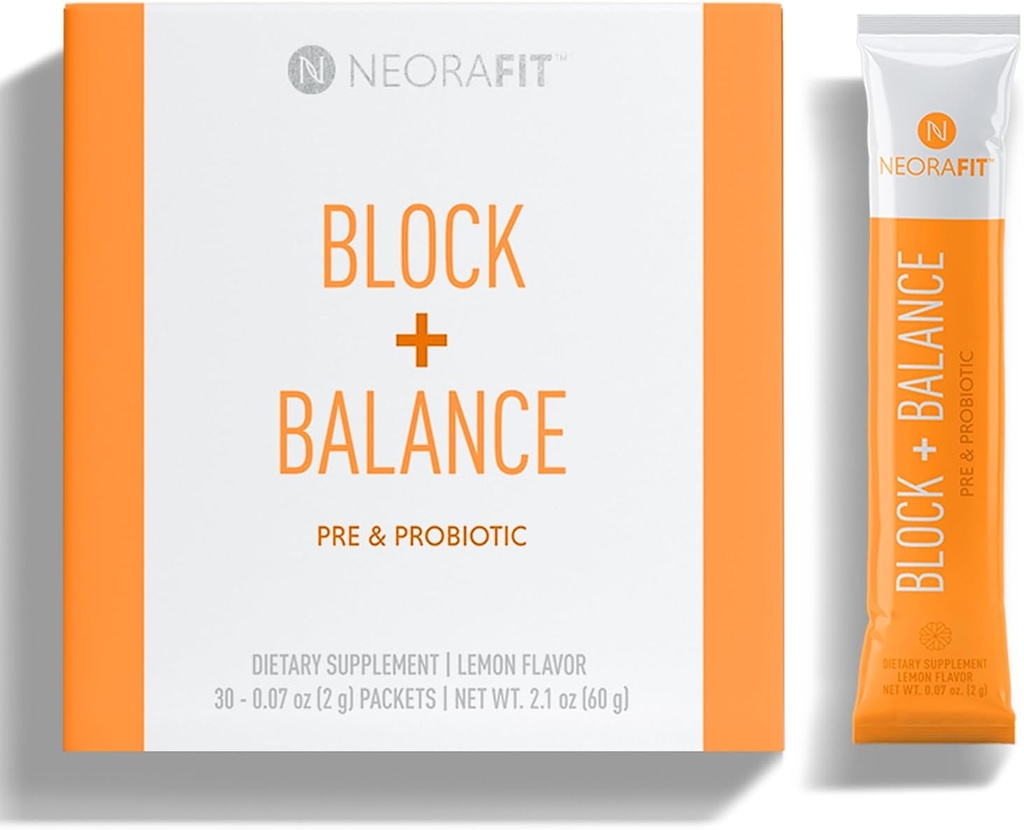 NeoraFit - Bloque+Balance Pre y Pólvora Probiótica - Uso diario, Soporte para el agricultor, Vitamina C &amp; B B B Blend, Paquetes de Pegatina Conveniente - 30 Conde