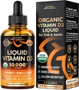 USDA Vitamina Orgánica D3 10000iu - Las gotas de vitamina D para bebés, adultos para niños, embarazo " niños seguros - Sistema de inmunodeficiencia, orina, salud ósea " apoyo muscular - sabor a naranja natural - 2 fl oz, 60 ml