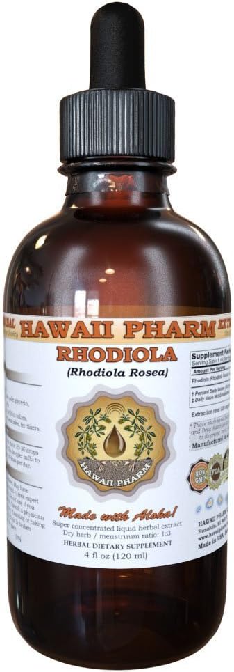 Hawaii Pharm Rhodiola (Rhodiola Rosea) Líquido Extracto, Tintura, Suplemento Herbal, Hecho en EE.UU., 2 fl.oz