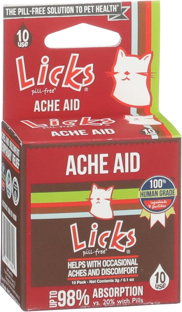 Licks Pill-Free Cat Ache Aid - Turmeric and Ginger Cat Supplements - Cat Health Supplies & Pain Relief - Gel Packets - 10 Use