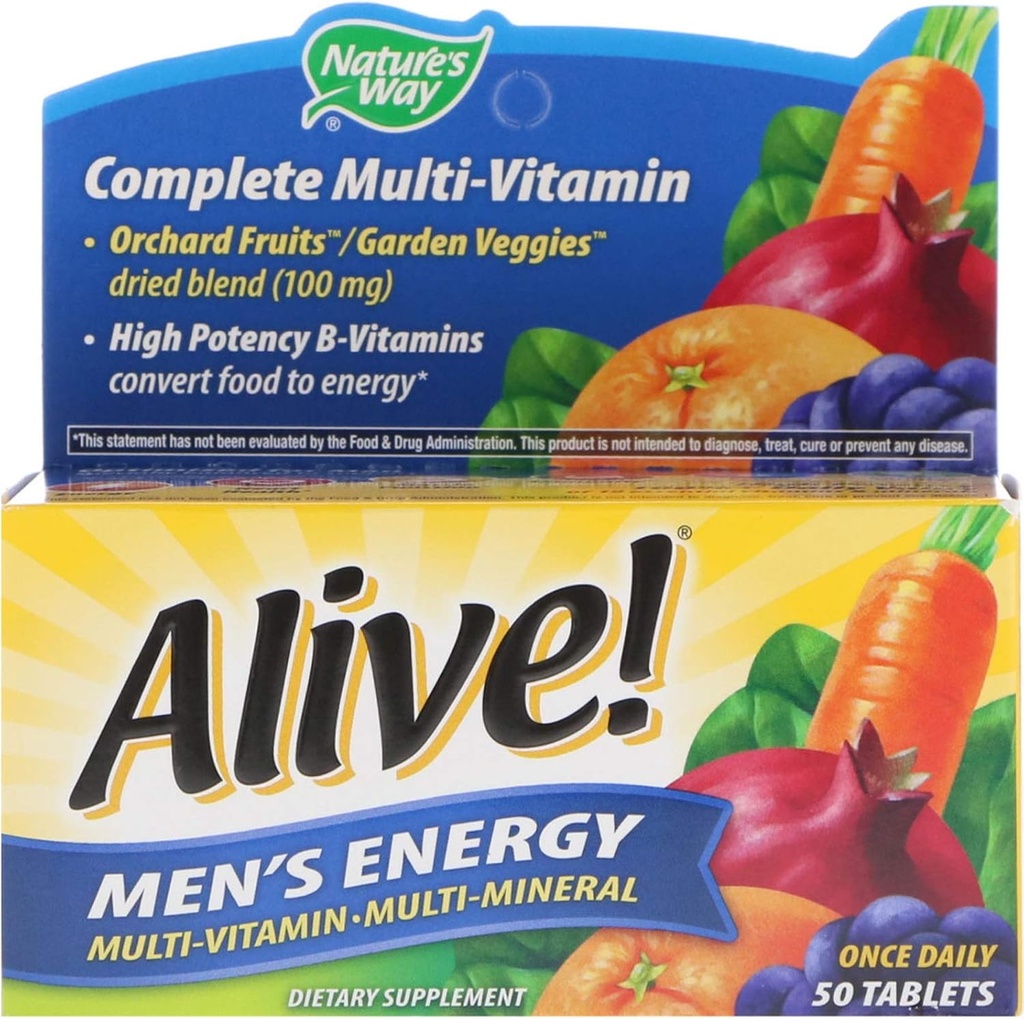 Nature’s Way Alive! Men’s Energy Complete Multivitamin, High Potency B-Vitamins, 50 Tablets