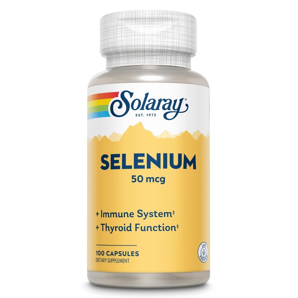 Solaray Selenium 50 mcg, Sistema de Inmunidad Saludable, Función de Tiroides & Soporte Antioxidante, 100 cápsulas
