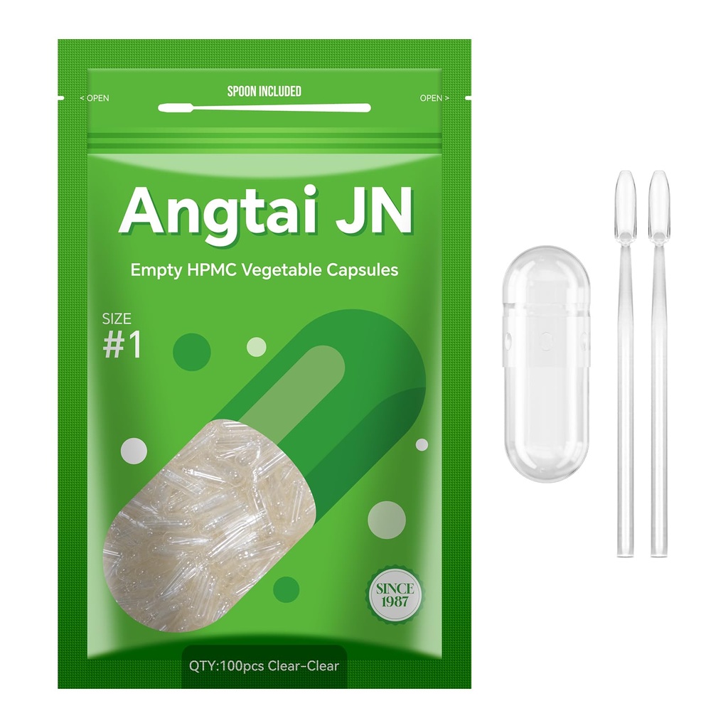 Tamaño 1 Empty Capsules Vegan Plant Based Clear (100 Conde) Gluten Free, Non-GMO, Halal Certified Pill Caps Filling Kit con 2 Spoons for Vegetarian DIY Your Own Supplements