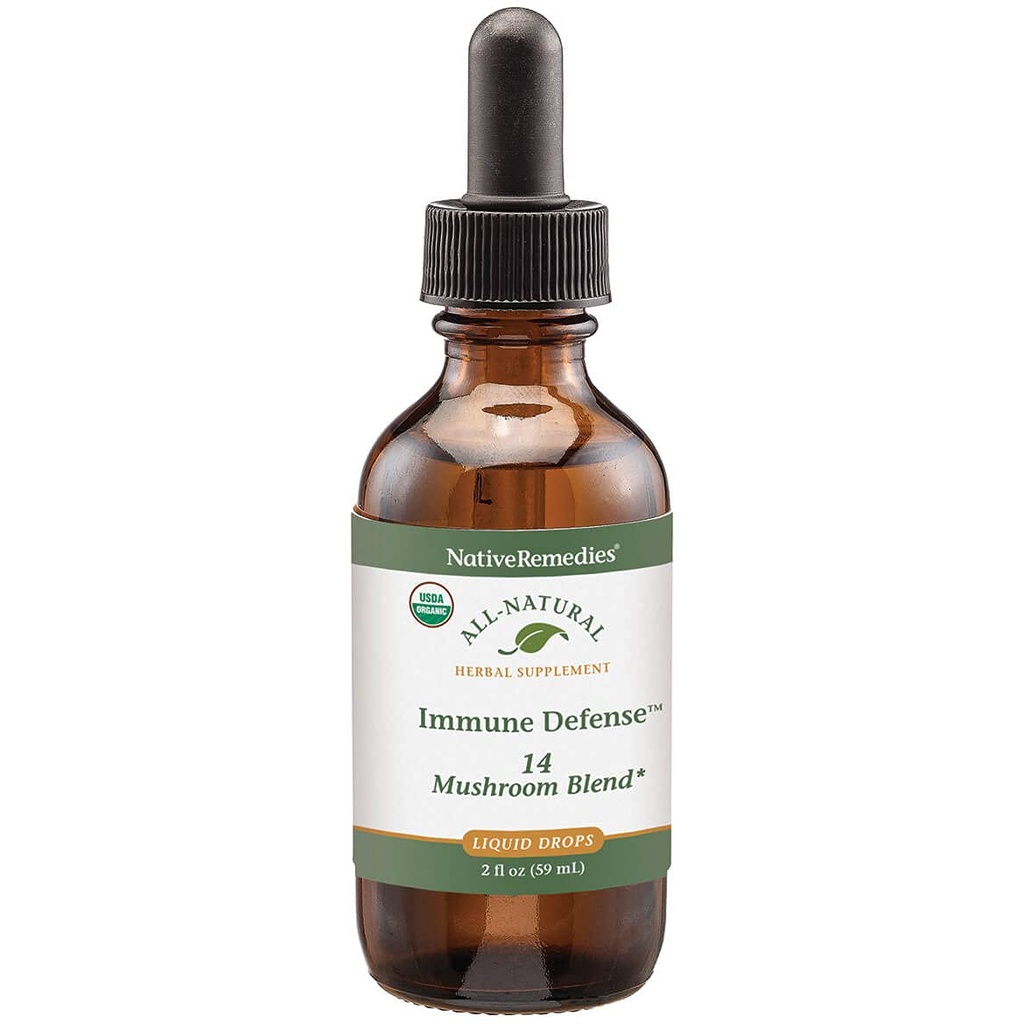 Remedios nativos Defensa inmune 14 Mushroom Blend para proteger y mantener la función del sistema inmunitario, 2 Fl oz.