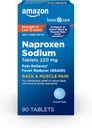 Cuidado básico Volver y dolor muscular, 220 mg, alivio de dolor de 12 horas, tabletas de sodio de Naproxen, alivio de dolor y reducción de fiebre, 90 conteo