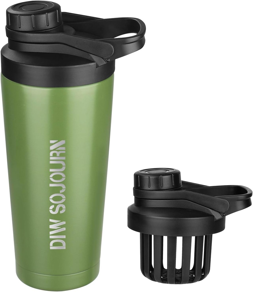 DIW 24 oz Shaker Bottle,Botella de acero inoxidable con diseño libre de ruido, Copa de metal aislado para mezclas de proteínas y entrenamiento previo,Gym Bottle Shaker(Green)