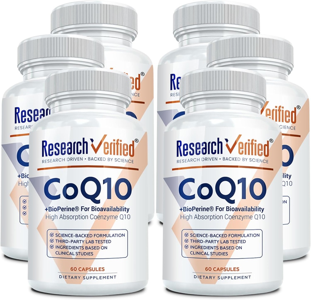 Investigación CoQ10-100% Puro Extra Strength 300mg CoQ10 – Ausorción mejorada y biodisponibilidad con Bioperina - Niveles de Antioxidantes más elevados, Mejorar la salud cardiovascular, 360 cápsulas veganas