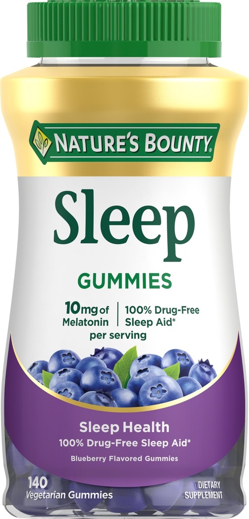 Nature’s Bounty 10 mg Melatonin Gummy, 100% Drug Free Sleep Supplement, 10 mg, Blueberry, 140 Ct