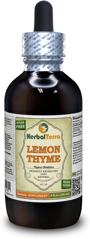 Lemon Thyme (Thymus x Citriodorus) Tincture, Organic Dried Herb Liquid Extract (Brand Name: HerbalTerra, Proudly Made in USA) 4 fl.oz (120 ml)