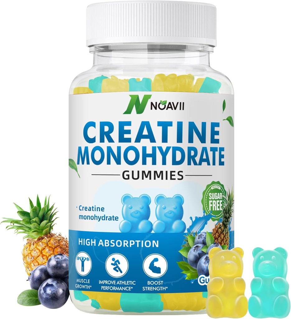Creatine Monohydrate Gummies 5000mg for Men & Women, Chewables Creatine Monohydrate for Muscle Strength, Muscle Builder, Energy Boost, Pre-Workout Supplement(90 Count)-Blueberry Pineapple