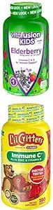 Bundle of Vitafusion Kids Elderberry Gummy Vitaminas, 60Ct + Lil Critters Kids Immune C Gummy Suplemento: 60 o 120 mg Vitamina C Por Serving, 190 Cuenta (95-190 Day Supply)