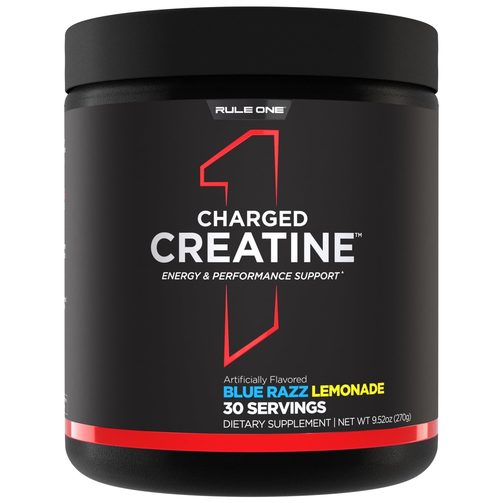 Regla 1 Creatina Cargada - Suplemento de entrenamiento de múltiples movimientos con crema, electrolito y líquidos energéticos para intensidad, rendimiento, soporte de hidratación (30 servidumbres, Limonada de Raz Azul)