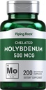 Piping Rock Molybdenum Supplement | 500 mcg | 200 Capsules | Chelated Molybdenum Amino Acid | Non-GMO, Gluten Free