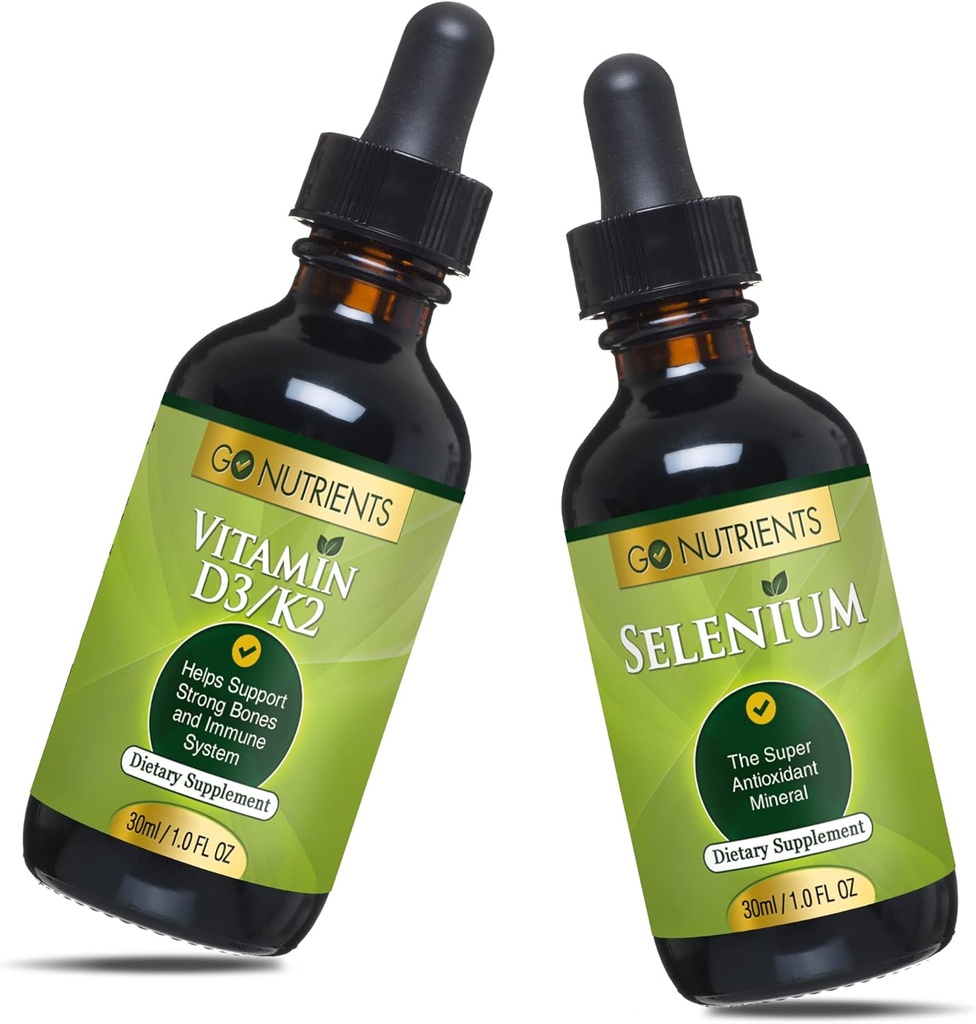 Go Nutrients Liquid Vitamin D3 with K2 (MK-7) Drops 1oz " Selenium 200 mcg Suplemento 1.0 oz sometida tóxico Vitamina D3 y K2 peru Suplementos con Mineral Selenium Liquid and Purified Water