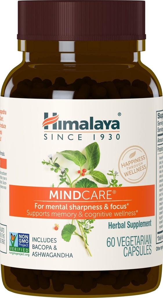 Himalaya MindCare - Suplementos de Cerebro Herbal Nootrópicos para Memoria y Apoyo en Foco - Vegan, No GMO, Gluten Free, 1170 mg, 60 cápsulas
