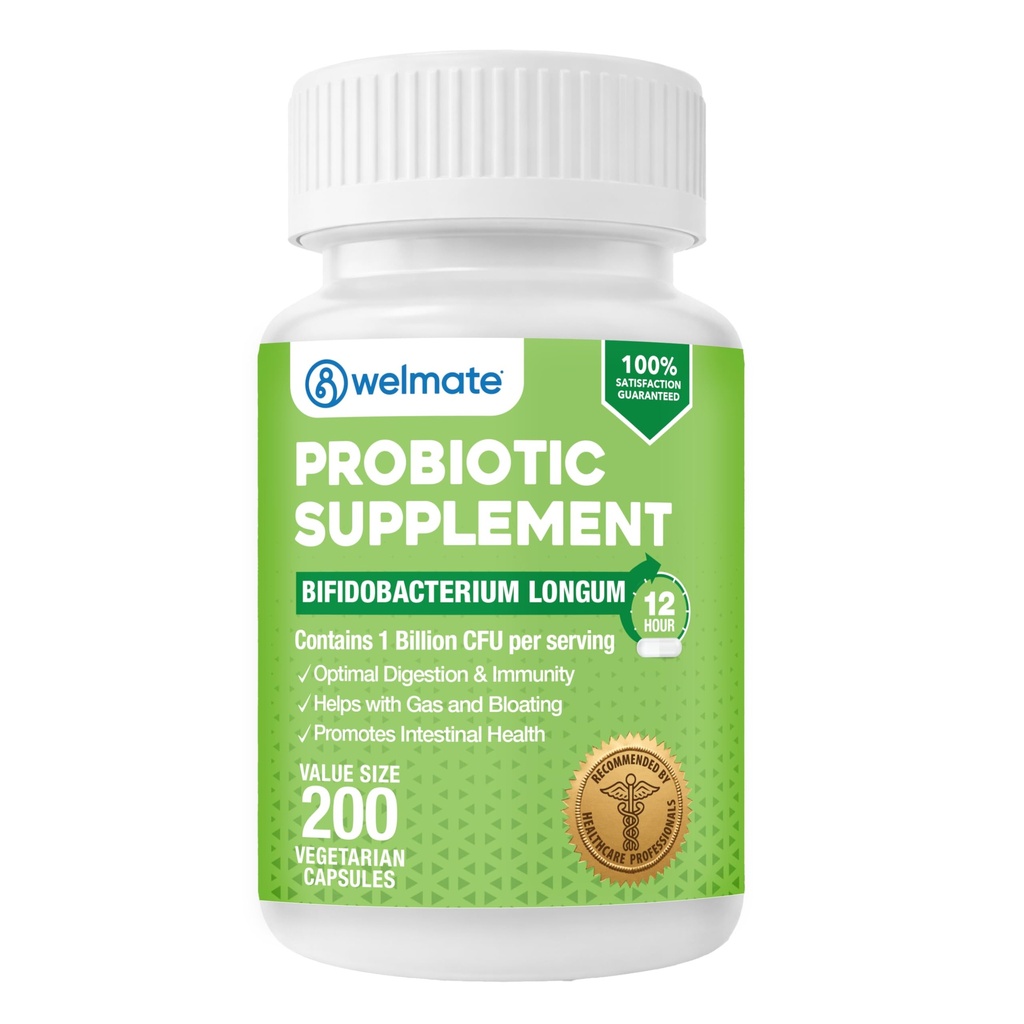 WELMATE Bifidobacterium - Probiotic Supplement - Supports Gut Health - Immune Support - Digestive Enzymes - Gluten Free - Vegan - Men & Womens Probiotic - Value Size - 200 Count