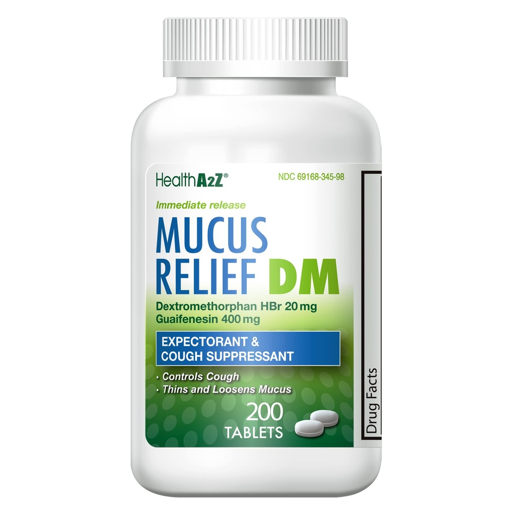 HealthA2Z® Mucus Relief DM ← Dextromethorphan HBr 20mg Silencio Guaifenesin 400mg Silencioso, Comunicado Inmediato, Uncoated (200 Conde (Pak de 1))