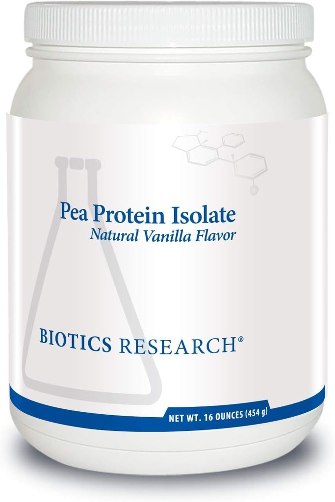 Biotics Research Pea Protein Isolate Natural Vanilla Flavored, Mixes Fácilmente con Agua o Jugo, Premium Pea Proteína, 21 gramos Proteína Limpia por Servir 16 onzas