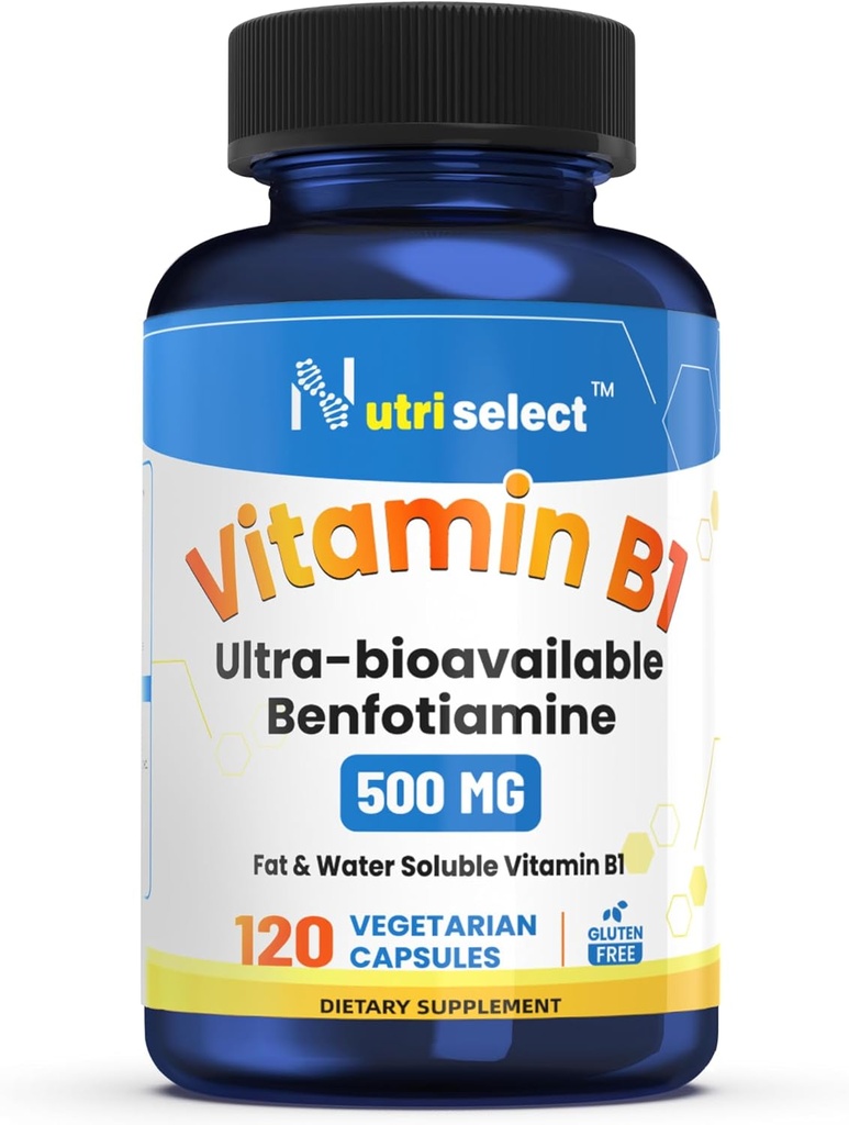 120 cápsulas que contienen 500 mg de vitamina B1, formulada con Benfotiamina, y no es GMO, Vegan y Gluten-Free (1)