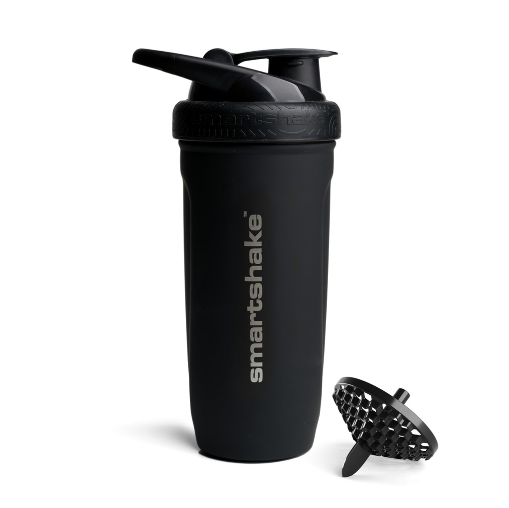 Smartshake Reforce Acero Inoxidable Protein Shaker Botella - No aislado Unisex Gimnasio Botellas Metal Shaker - 900 ml latitud 30 oz - Leakproof Screw-On Lid - DEHP & BPA Gratis (Negro)