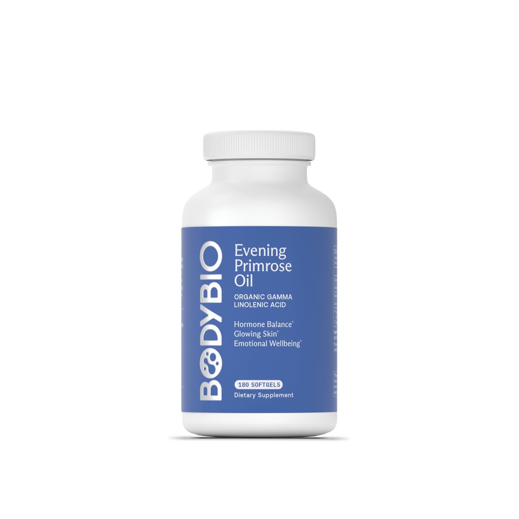 BodyBio Evening Primrose Oil - Natural Gamma Linolenic Acid for Healthy Skin & Hormone Balance - Non-GMO, Cold Pressed, 180 softgels