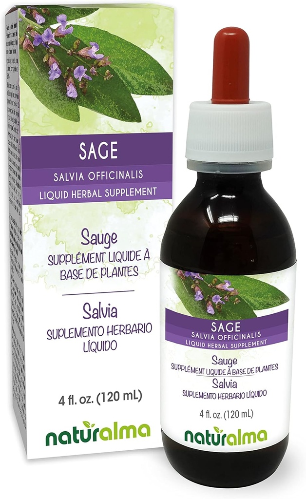 Naturalma Sage (Salvia officinalis) Hoja Alcohol-Free Tintura - 4 fl oz Liquid Extract in Drops - Herbal Supplement - Vegan