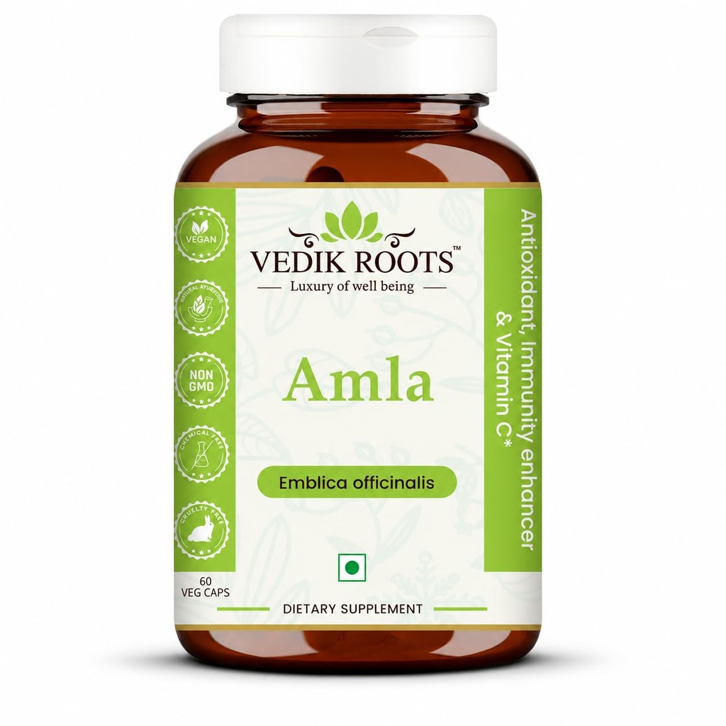 Amla Capsules 100% Orgánica Inmunity Enhancer Fuente Natural de Suplementos Vitámicos C Herbal (60 cápsulas) (Pack of 1)
