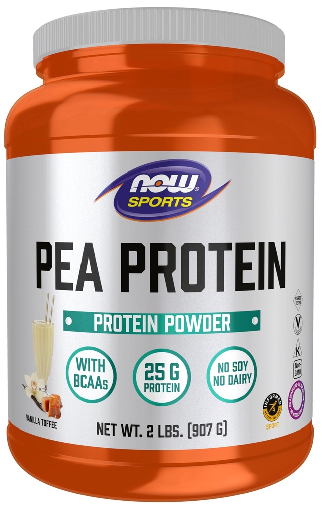 AHORA Foods Sports Nutrition, Pea Protein 25 g Con BCAAs, Fácilmente Digestado, Vainilla Toffee Powder, 2 libras