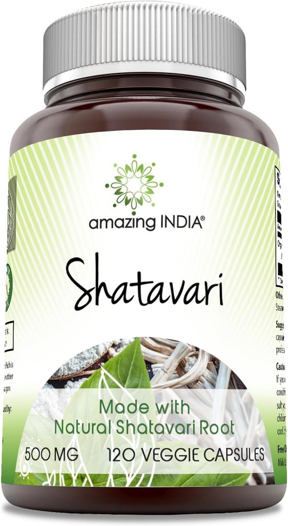 Increíble India Natural Shatavari Suplemento Silencio 500 Mg per Serving Silencio 120 Veggie Capsules ← No Gluten-Free TEN Made in USA