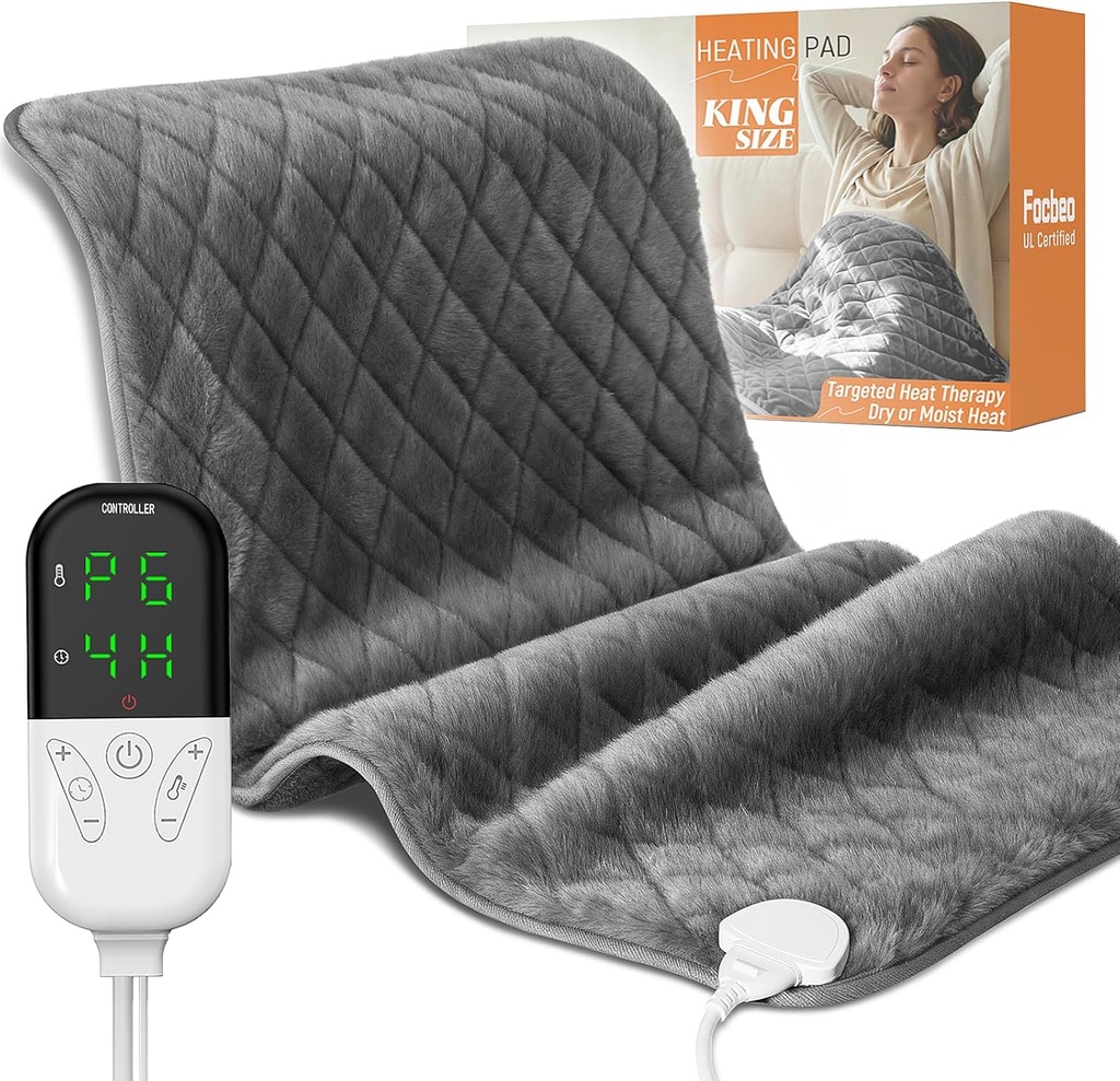 Almohadilla de calefacción eléctrica para calambres de período - 35"x20" XL Grandes almohadillas calentadas para atrás, cuello, hombro &amp; piernas alivio de dolor, opción de calor húmedo, lavado de máquina, 6 ajustes de calor, apagado automático, suave terciopelo