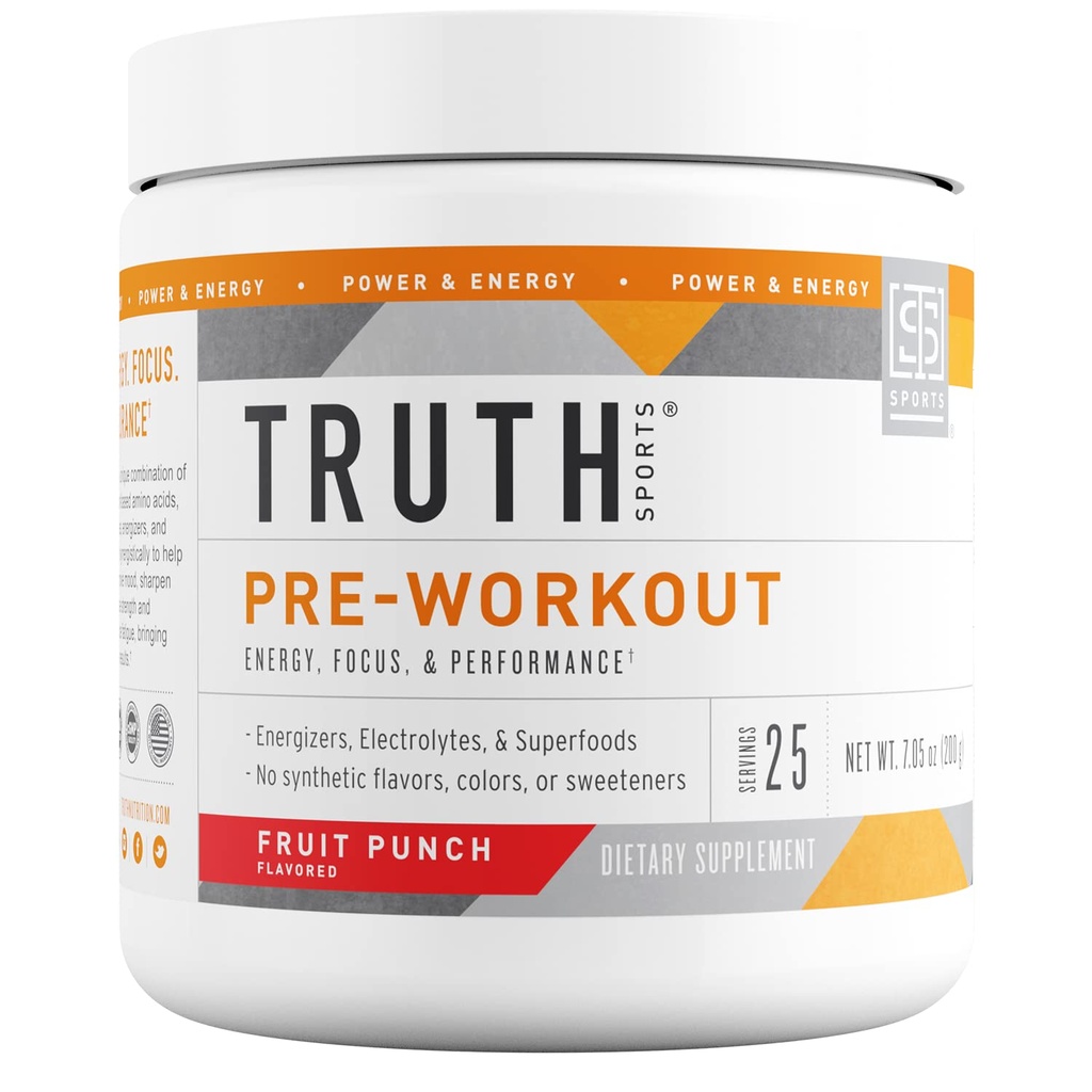 Truth Nutrition Pre Workout Powder - Natural PreWorkout for Men & Women, Vegan BCAA Amino Energy Powder, Keto Friendly - No Artificial Flavors, Sweetners or Dyes (Fruit Punch)