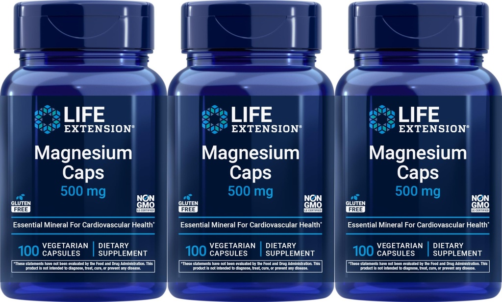 Ampliación de vida Magnesio 500 mg, 100 cápsulas vegetarianas (Pack of 3)