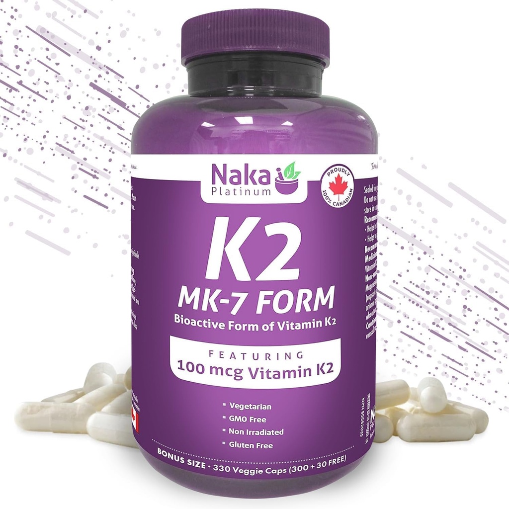 K2 MK-7 330, Naka Platinum K2 (MK-7 Form) 330 Veggie Caps - Exclusiva Tamaño: 300 + 30 Gratis, 330 Cuenta