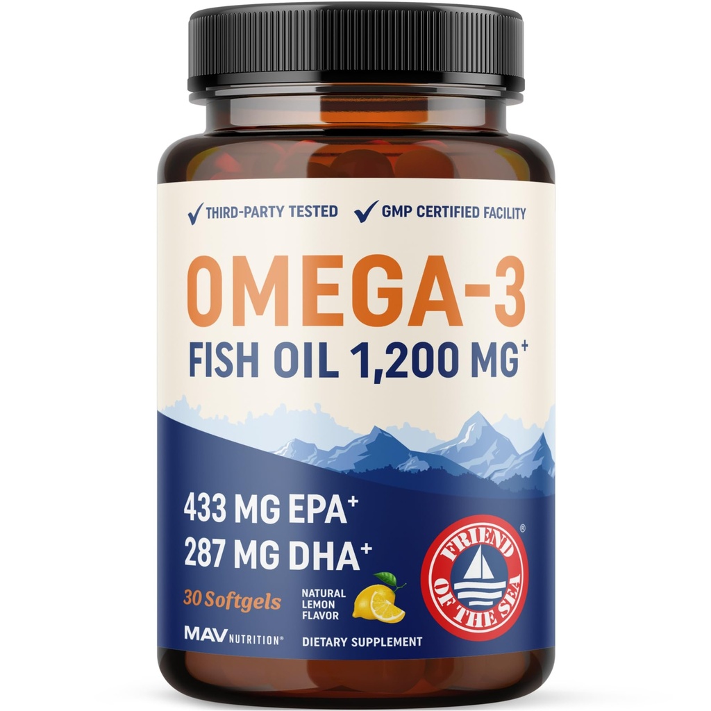 Triple Fuerza Omega 3 Fish Oil 1200 mg TENIDO EPA ' DHA TENIDO Wild Caught, Sustentablemente Fuente Omega-3 Fatty Acids ANTE Premium Burpless Fish Oil Suplementos ← Non-GMO, Third-Party Tested TEN 30 Softgels