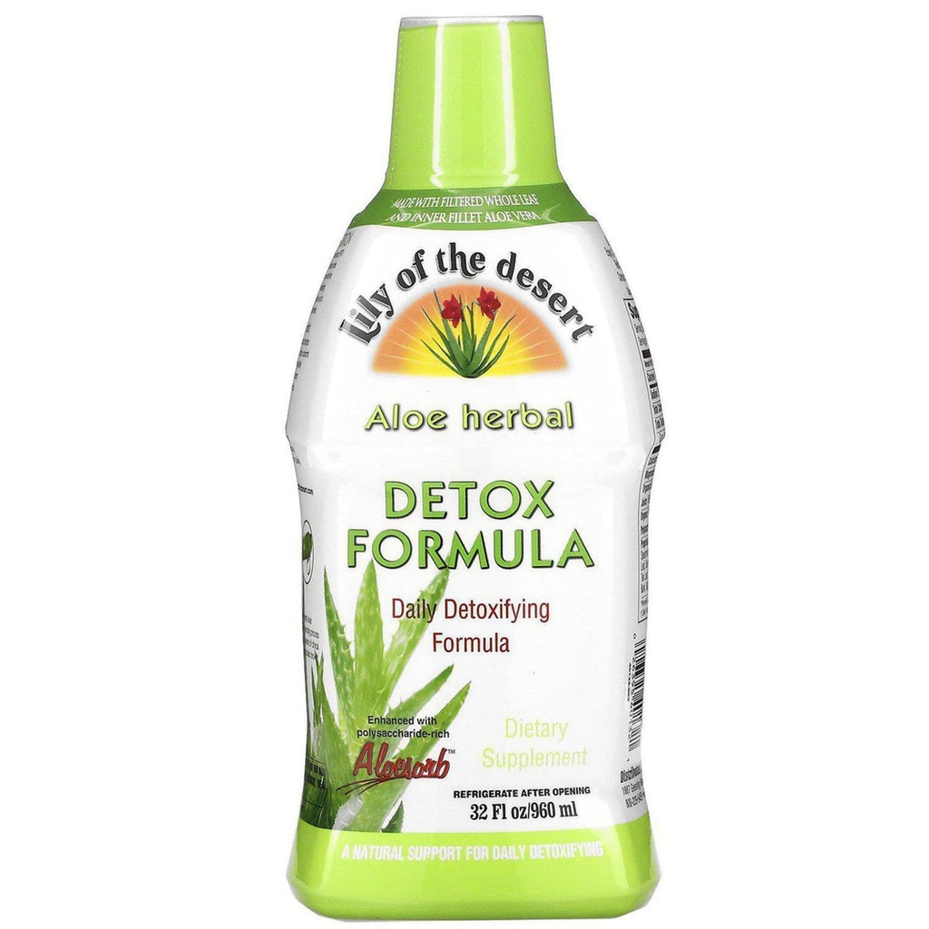 Lily Of The Desert Aloe Vera Herbal Detox Fórmula - Aloe Vera Juice with Milk Thistle, Slippery Elm, Burdock Root, Dandelion Root, and Echinacea for Gut Health, Liver Support, and Wellness, 32 Oz