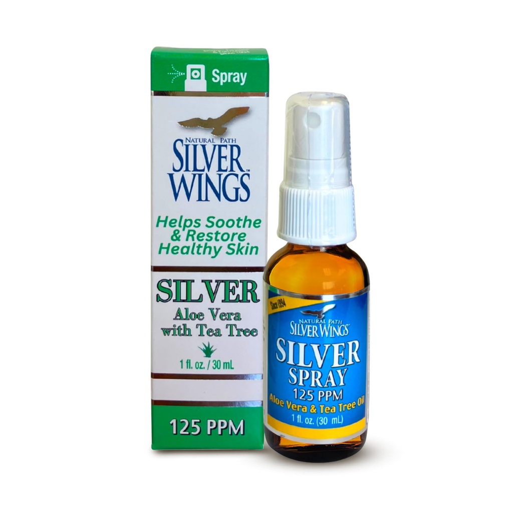 Alas de plata de ruta natural - Plata con Aloe Vera &amp; Tea Tree Oil – 125ppm - 1oz
