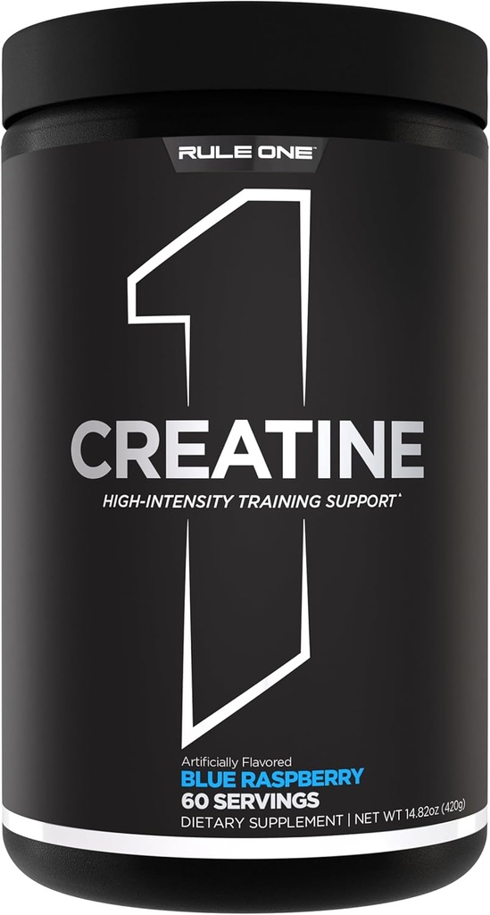 Regla 1 Polvo Creatino – Monohidrato de Creatina Micronizada Pura para el ejercicio de alta intensidad y el apoyo de masa corporal magra, saboreado y desenflavorado (60 Servings, Blue Rasperry)