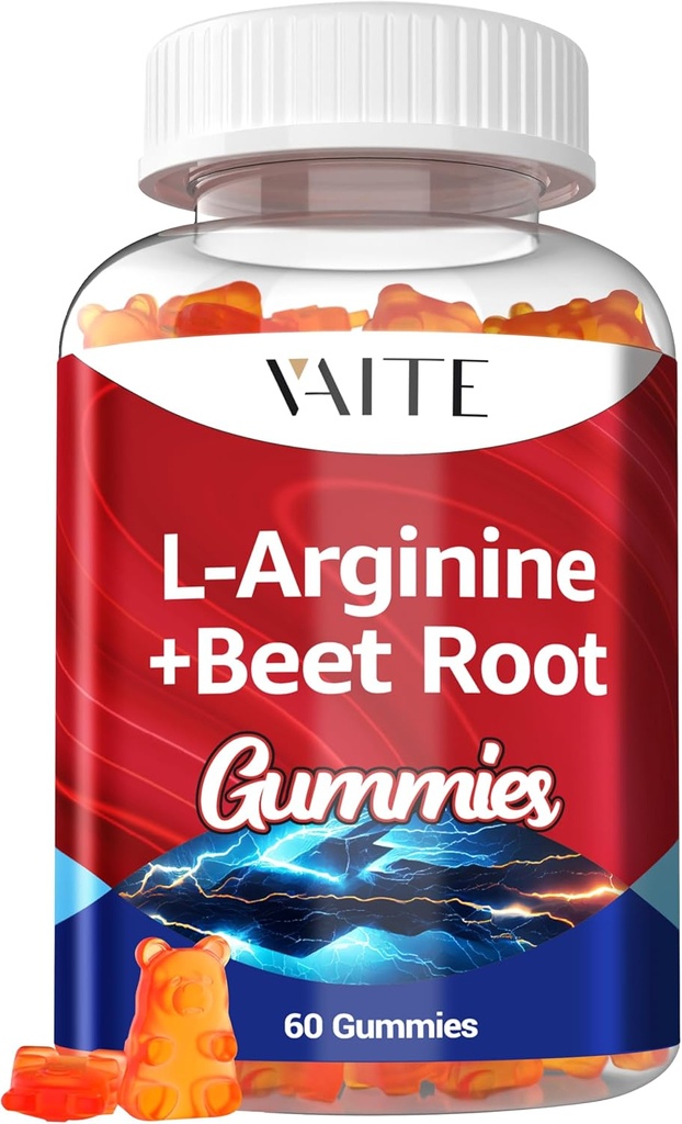 L Arginine Suplemento Beet Root Gummies - Doble Fuerza, Energía Boost, Circulación Soporte y resistencia, Orgánica Hoja Chewable Suplementos para Hombres y Mujeres, Vegan Gummy, No GMO, Sin Azúcar