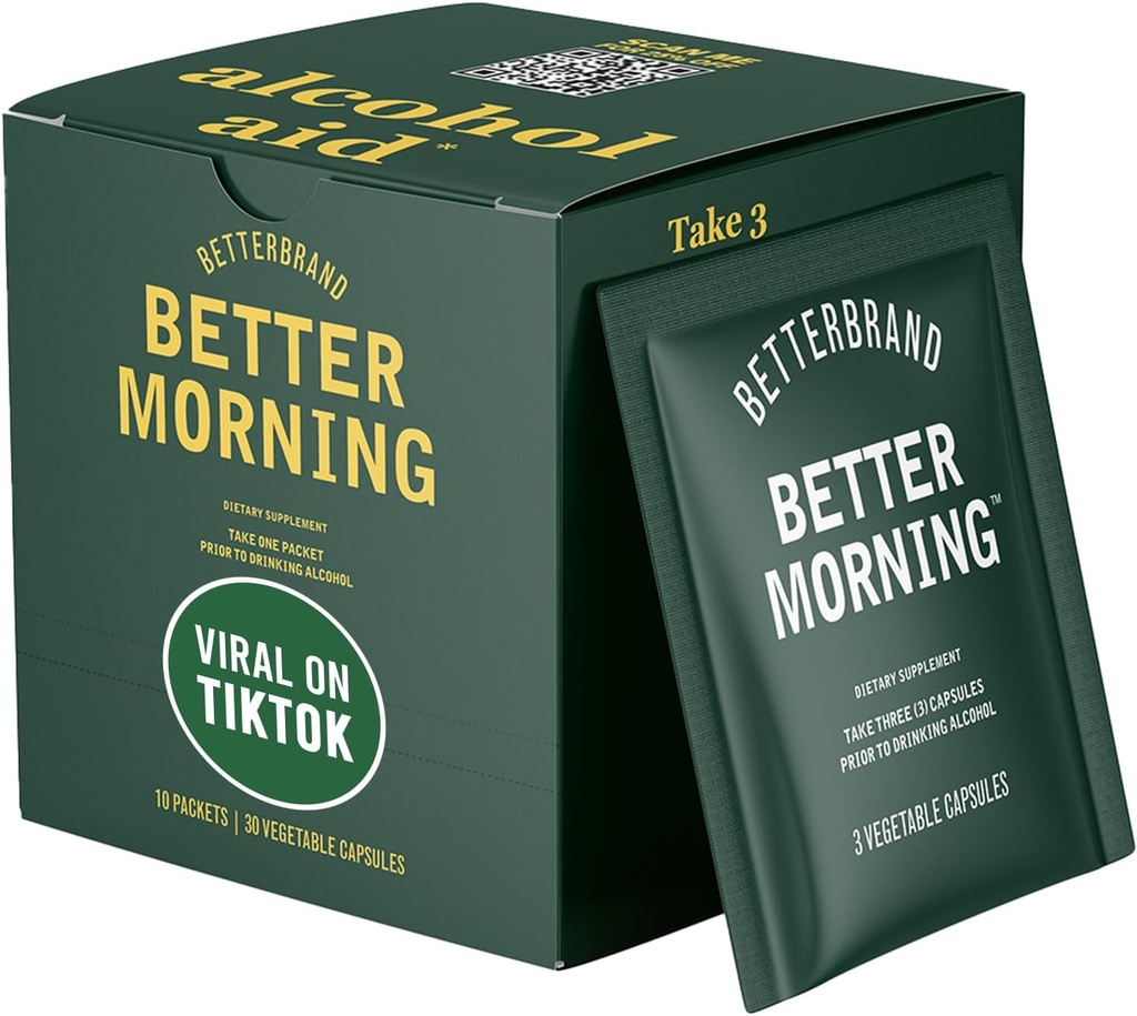 Betterbrand BetterMorning All-Natural Ingredients Including DHM | Prevents Headaches & Nausea and Supports Liver Aid | Gluten-Free, Vegetarian (10x Single Serving Packets)