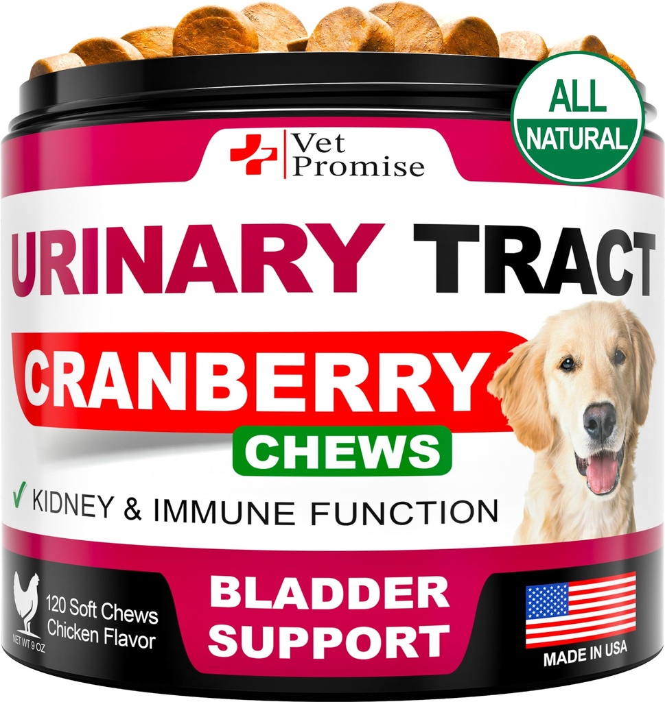Dog UTI Chews - Advanced Cranberry Supplement for Dogs - Bladder Control - Urinary Tract Support - Cranberry Supplement Vitamins Multivitamin Chews - Made in USA