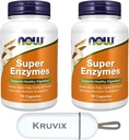 NOW Foods Supplements, Super Enzymes | Formulated with Bromelain, Ox Bile, Pancreatin and Papain, Super Enzymes | 90 Capsules - Pack of 2 with Pill Organizer