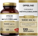 Metil B-12 5000mcg Chewable with Folate - Vitamina B12 Methylcobalamin Tablas sublinguales - Apoyo Energía & Función cerebral - Suplemento vegano - Orange Flavor - 120 Conde
