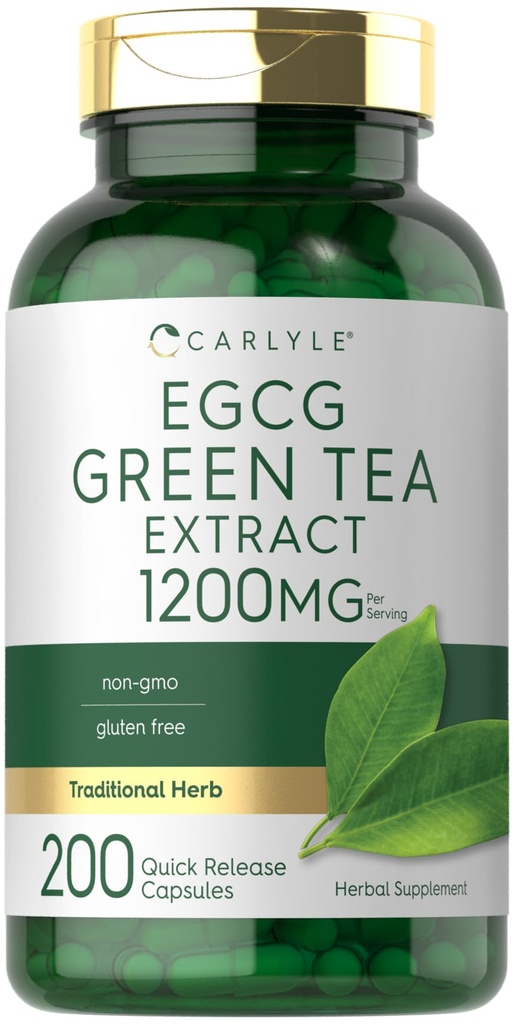 Carlyle EGCG Green Tea Extract Supplement TEN 1200mg TEN 200 Capsules ← Non-GMO y Gluten Free