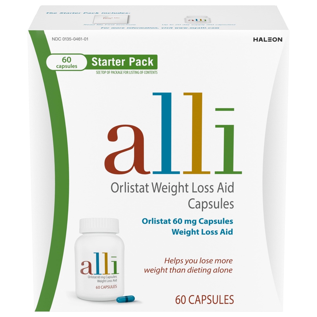 Alimenti Diet Weight Píldoras de suplemento, Orlistat 60mg Capsules Starter Pack, Ayuda de pérdida de peso sin receta, 60 cuentan(Pack de 1)