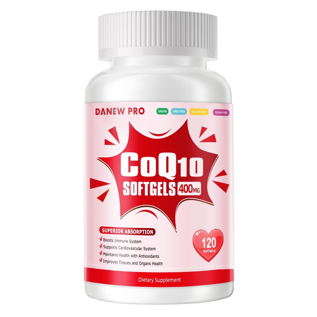 CoQ10-400mg-Softgels con PQQ, BioPerine &amp; Omega-3, Coenzyme Q10(Ubiquinona) Suplemento para Alta Absorción, Potencial Antioxidante, Corazón de apoyo &amp; Producción de energía, 120 Servimientos