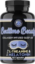 Bedtime Beauty, Collagen Infused Twilight Night Time Sleep Aid, All Natural Pills w. L-Theanine, Melatonin, Magnesium & Hyaluronic Acid Natural Sleepy Girl Mocktail, 60 Capsules, 30 Serv