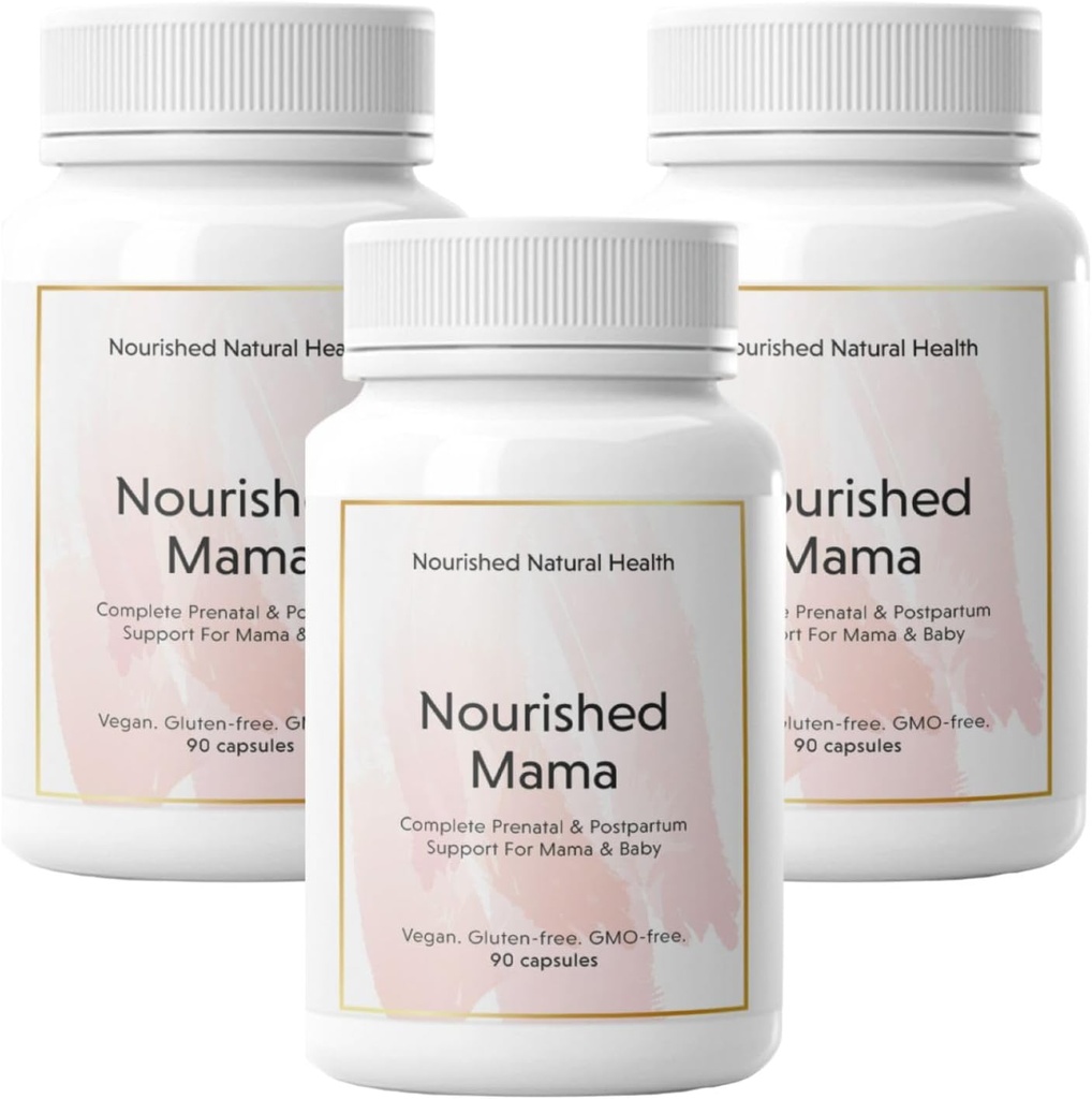 Nourished Mama Prenatal Multi Vitamina - Vegan Multivitamínico para Preconcepción, Embarazo, Postparto y Apoyo al Breastfeeding - Iron-Free with Methylated Folate & High Dose Choline - 270 cápsulas