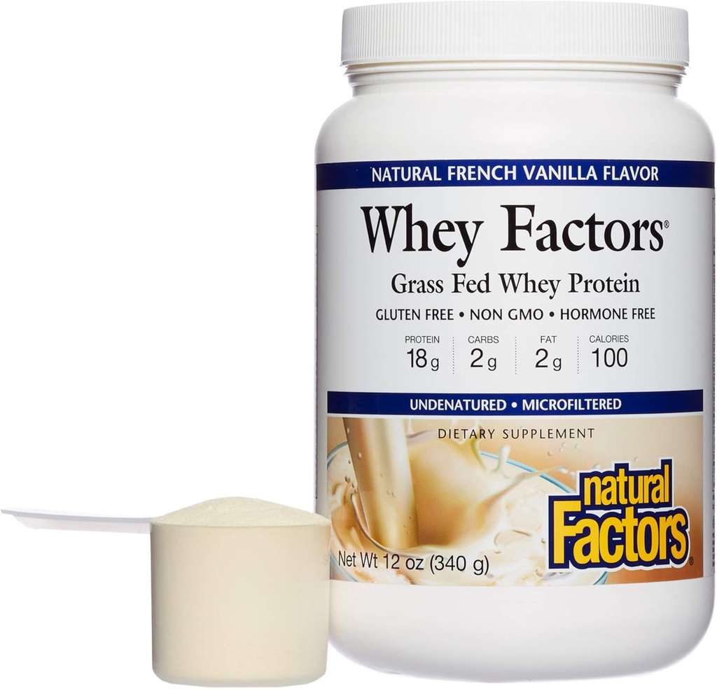 Factores Whey por Factores Naturales, Grass Fed Whey Protein Concentrate, Aids Muscle Development and Immune Health, French Vanilla, 12 Oz