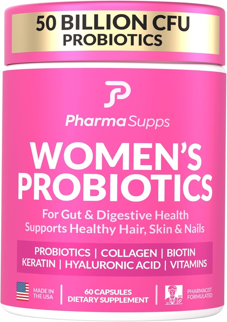 Probióticos avanzados para la salud de las mujeres con el cabello, la piel, las vitaminas de las uñas Apoyo - 50 millones de UCM / colágeno, biotina " Keratina - Suplemento probiótico para la salud digestiva " .