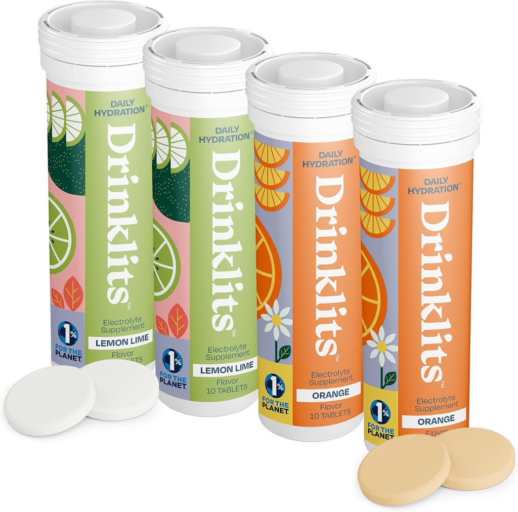Bebidas Limón-Lime & Orange Electrolyte Tablets (4) Tube Bundle  Citrus Hydration Combo Pack ← Delicious Natural Flavors – 0g Sugar – Daily Use ← 40 Servings - 10 Tablets Por Tube